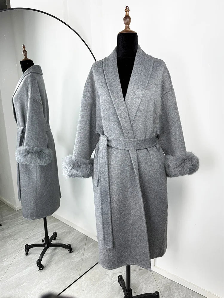 SOERA Wool Coat with Faux Fur - Women's Coats & Jackets - 3256809512722732-;cC1766845283313598018 Long Grey S