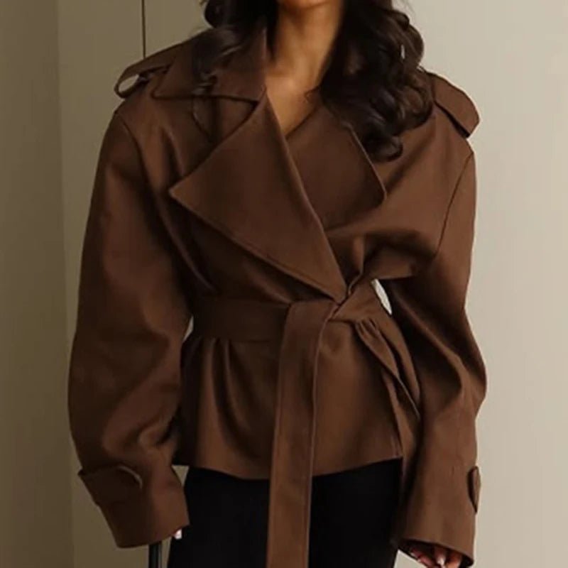 SOERA Tara Lace Up Cropped Trench Coat - Women's Jackets - 1005010209802968-;cu1775118772181110410 Brown XXL