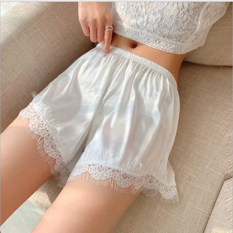 SOERA Elaine Lace Trim Satin Mini Shorts - Women's Sleepwear - 1005010597281427-;Xn1775118415275592113 White S
