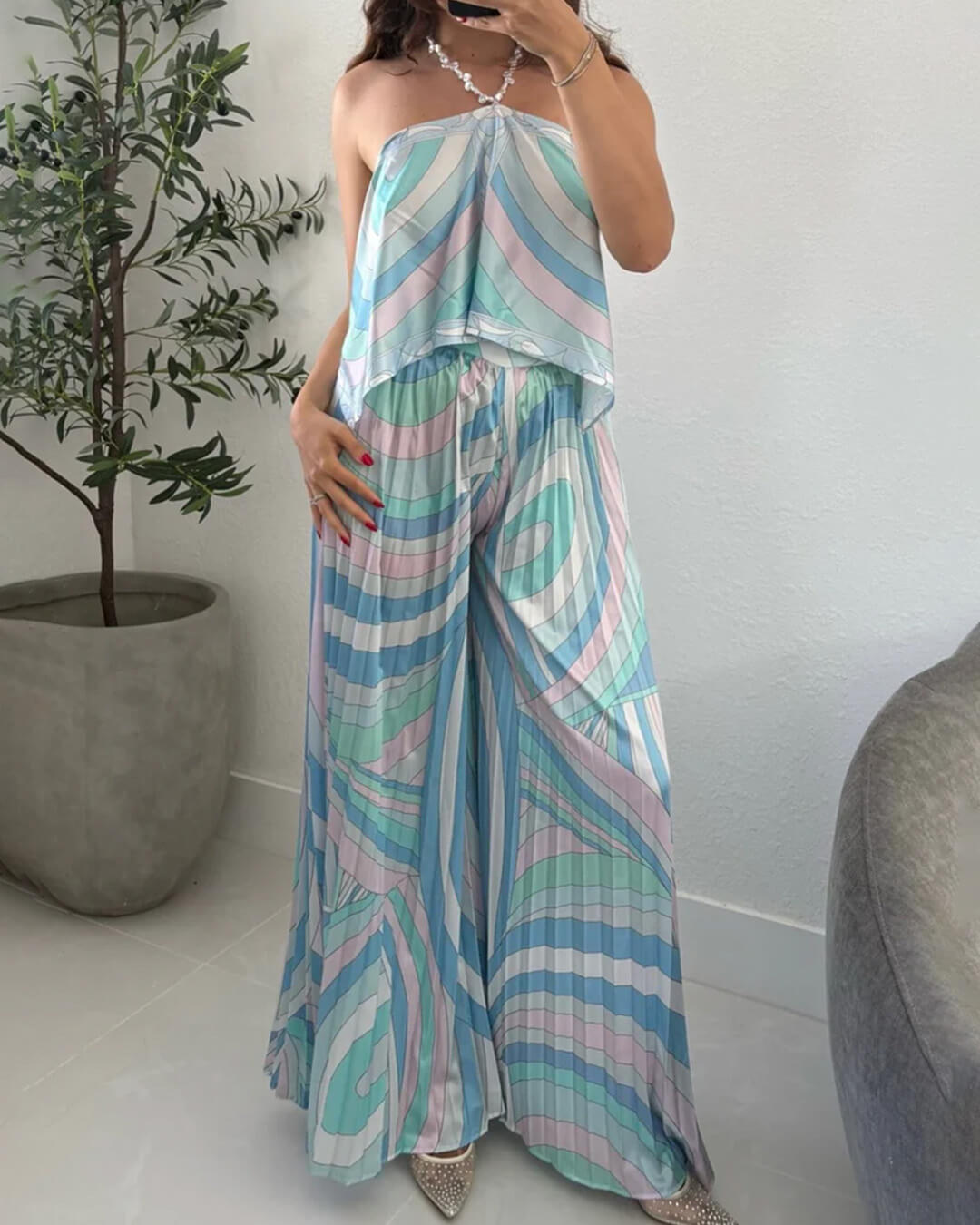 Bianca pantalones capri plisados conjunto Co-Ord