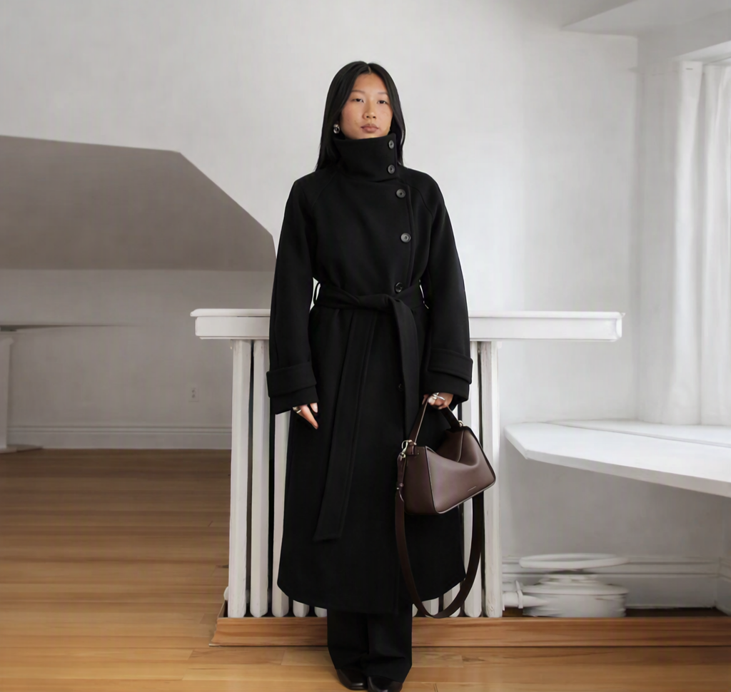 Claudine Long Belted High Collar Coat